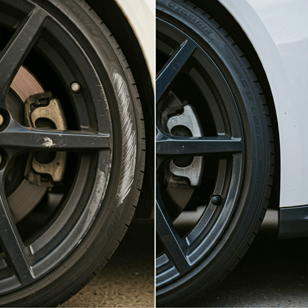 Wheel touch-up paint pen applied to cosmetic rim damage