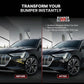 Before-and-after comparison graphic showing a black Audi SUV with a yellow scratch on the front bumper, under the headline 'TRANSFORM YOUR BUMPER INSTANTLY.' The left side is labeled BEFORE and shows the scratch; the right side is labeled AFTER and shows the scratch disappeared.