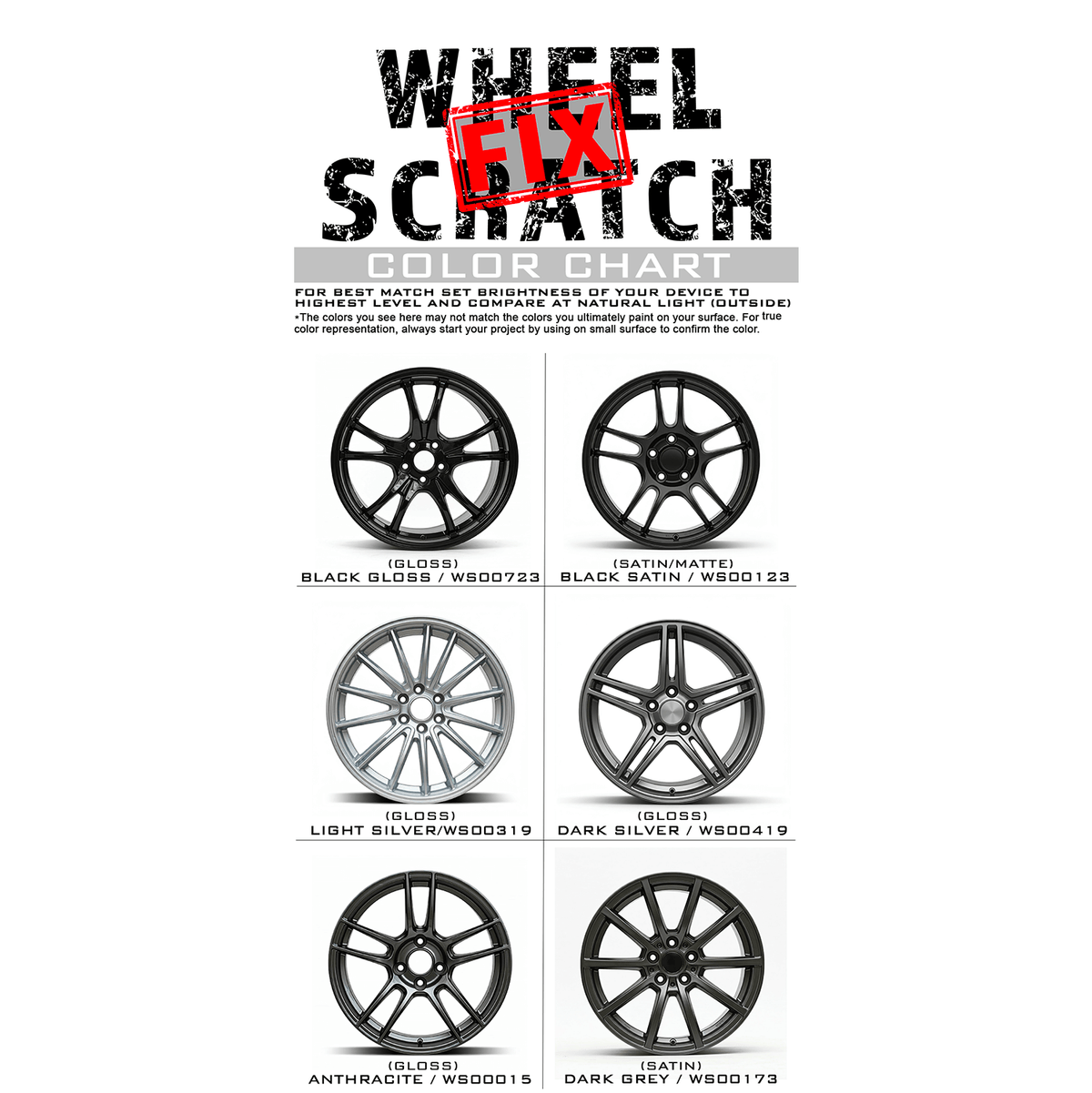 Wheel touch-up paint color options for compatible painted rims