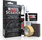 Wheel repair kit with paint, remover, tape, and sponge on a white background